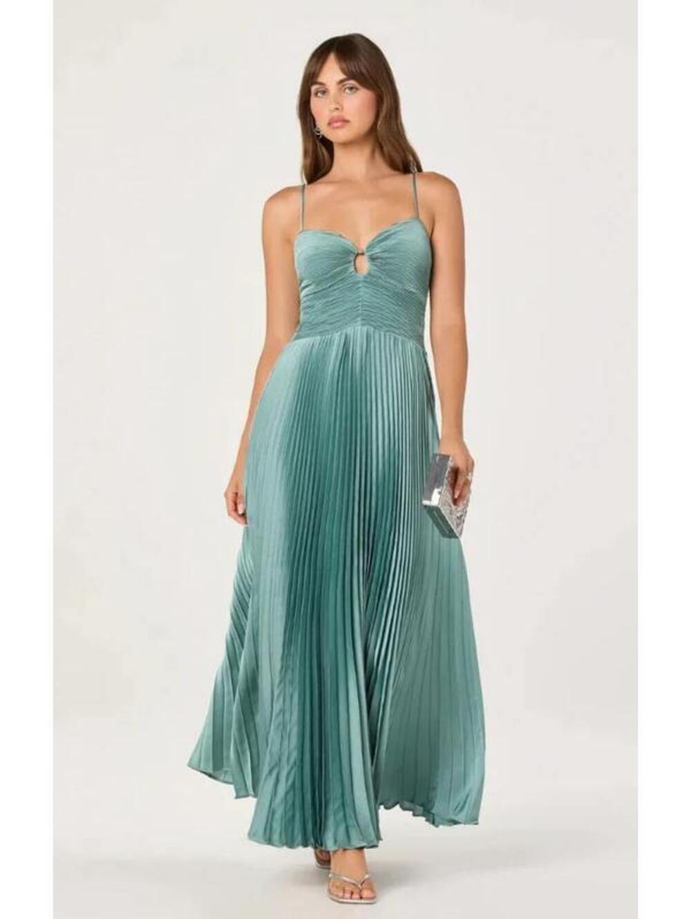 ASTR The Label Alaia Plissé Maxi Dress XS Seafoam Sweetheart Smocked Back NWOT